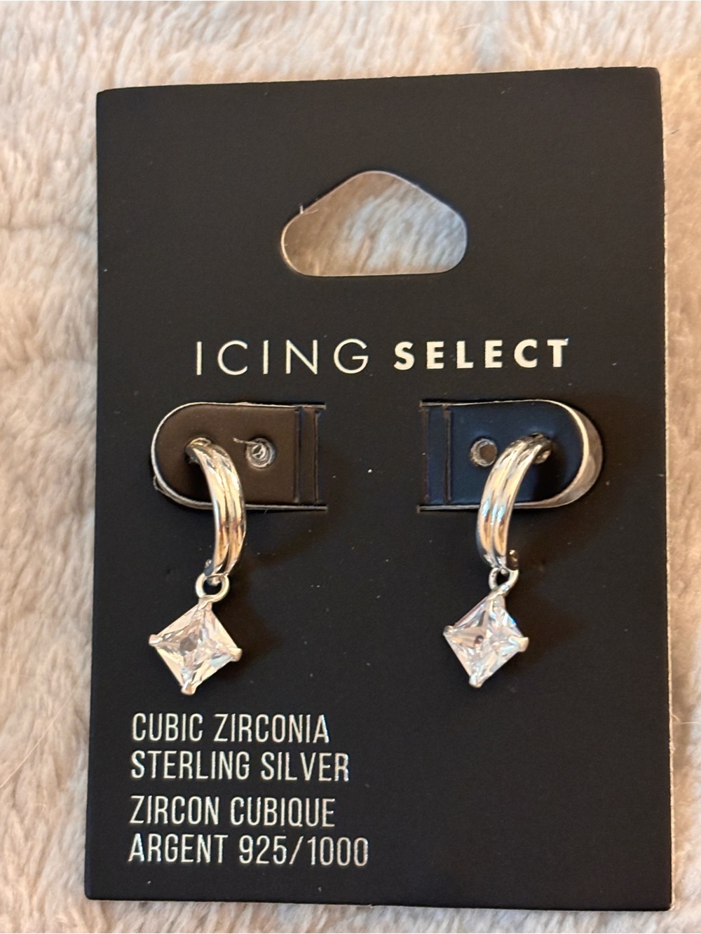 Icing Sterling Silver Hoop Earrings with Clear Princess-Cut CZ Drops